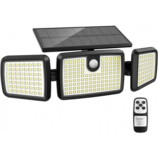 Aootek Solar Lights Outdoor, 3 Head Solar Motion Lights Outdoor with 2500LM 232 LEDs High Brightness, Built-in Bigger Tempered Glass Solar Panel, Sensitive PIR Motion Inductor