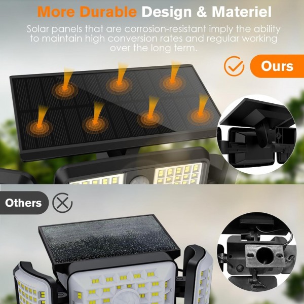 Aootek Solar Lights Outdoor, Quick Charge 3 Head Solar Motion Lights Outdoor with 2500LM 232 LEDs High Brightness, Larger Built-in Tempered Glass Solar Panel, Sensitive PIR Motion Inductor (2-Pack)