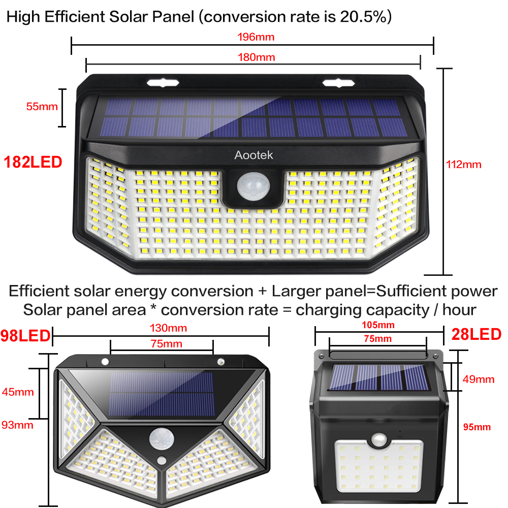 Aootek 238 Led Solar outdoor motion sensor lights upgraded Solar Panel ...