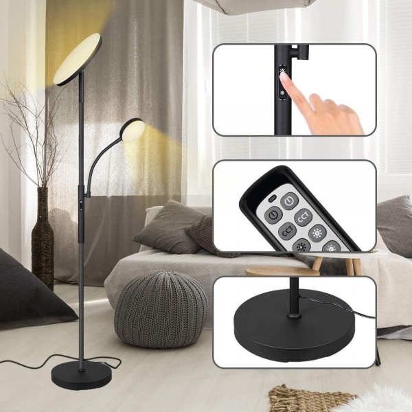 Aootek Floor Lamp LED Floor Lamps for Living Room Bright Lighting, 27W/2000LM Main Light and 7W/350LM Side Reading Lamp, Adjustable 3 Colors Tall Lamp with Remote & Touch Control