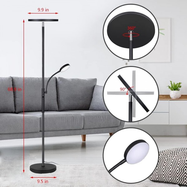 Aootek Floor Lamp LED Floor Lamps for Living Room Bright Lighting, 27W/2000LM Main Light and 7W/350LM Side Reading Lamp, Adjustable 3 Colors Tall Lamp with Remote & Touch Control